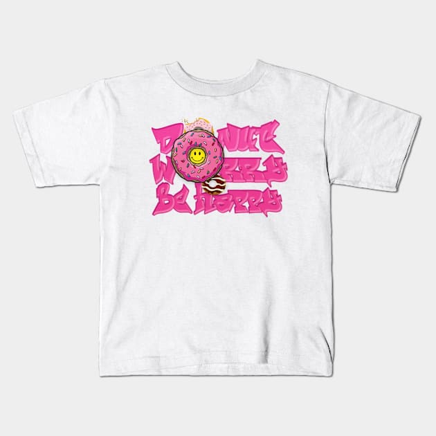 Donut worry be happy Kids T-Shirt by Print Boulevard